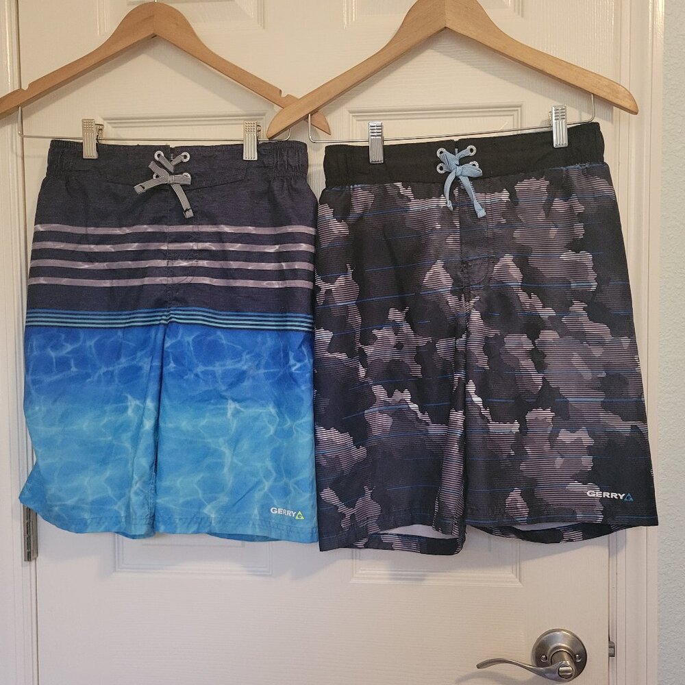 Lot of 2 Gerry Youth Swim Shorts Trunks UPF 50+ Sun Protection Swimwear L 14/16